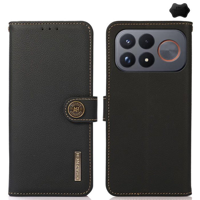 Funda para teléfono de cuero genuino con textura RFID KHAZNEH Custer, For Redmi Note 17 4G Global 169.7mm, For Redmi Note 17 Pro+ 5G Global 163.4mm, For Redmi Note 17 Pro 5G Global 163.5mm, For Redmi K100 Pro Max/Poco F9 Ultra 5G                       ...