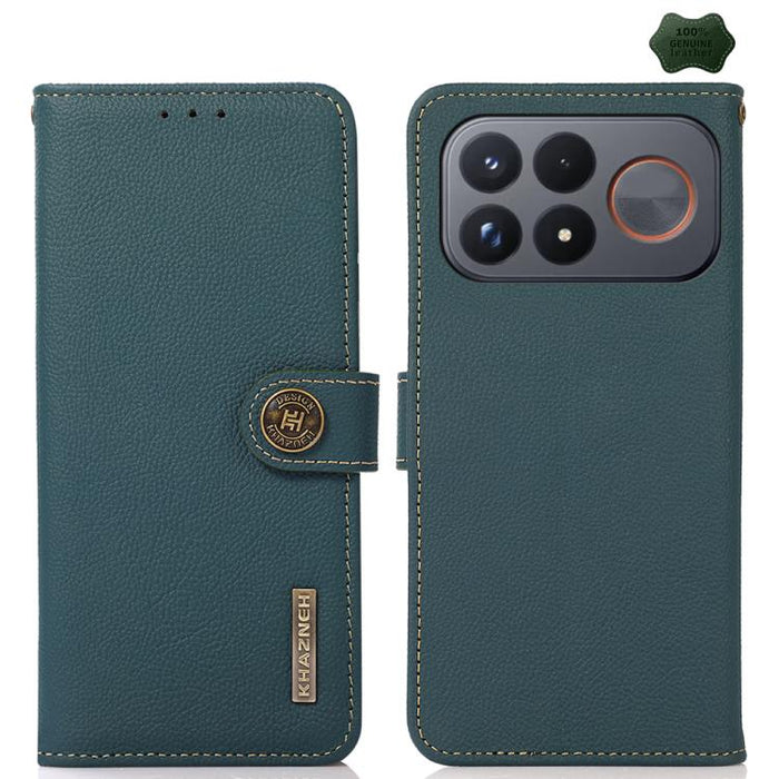 Funda para teléfono de cuero genuino con textura RFID KHAZNEH Custer, For Redmi Note 17 4G Global 169.7mm, For Redmi Note 17 Pro+ 5G Global 163.4mm, For Redmi Note 17 Pro 5G Global 163.5mm, For Redmi K100 Pro Max/Poco F9 Ultra 5G                       ...