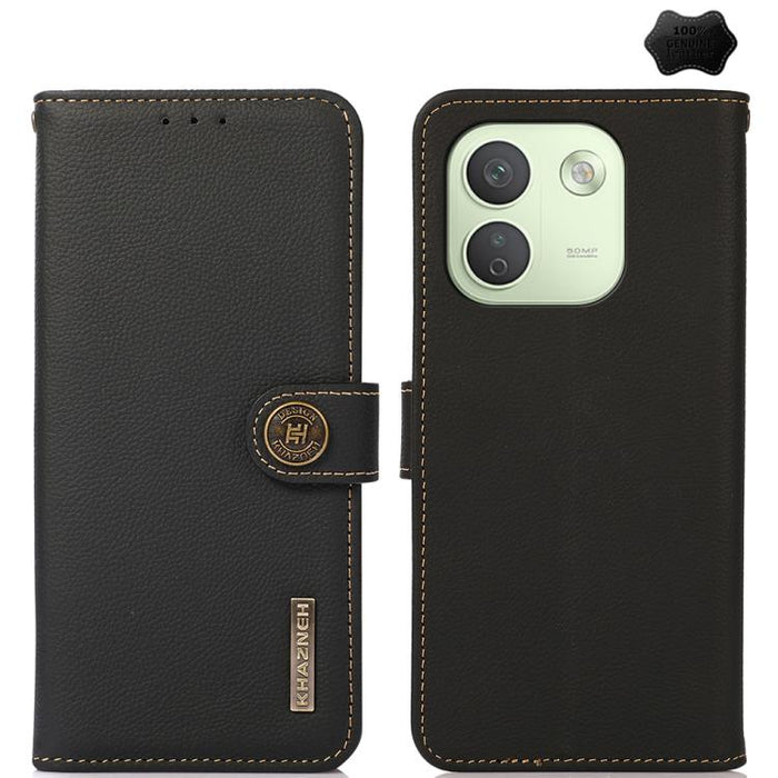 Funda para teléfono de cuero genuino con textura RFID KHAZNEH Custer, For Redmi Note 17 4G Global 169.7mm, For Redmi Note 17 Pro+ 5G Global 163.4mm, For Redmi Note 17 Pro 5G Global 163.5mm, For Redmi K100 Pro Max/Poco F9 Ultra 5G                       ...