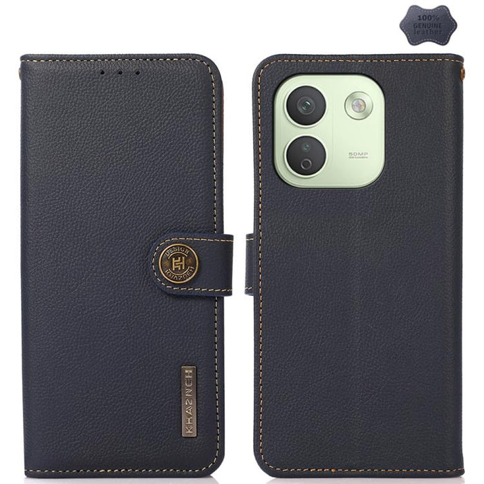 Funda para teléfono de cuero genuino con textura RFID KHAZNEH Custer, For Redmi Note 17 4G Global 169.7mm, For Redmi Note 17 Pro+ 5G Global 163.4mm, For Redmi Note 17 Pro 5G Global 163.5mm, For Redmi K100 Pro Max/Poco F9 Ultra 5G                       ...