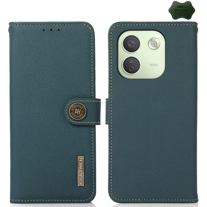 Funda para teléfono de cuero genuino con textura RFID KHAZNEH Custer, For Redmi Note 17 4G Global 169.7mm, For Redmi Note 17 Pro+ 5G Global 163.4mm, For Redmi Note 17 Pro 5G Global 163.5mm, For Redmi K100 Pro Max/Poco F9 Ultra 5G                       ...