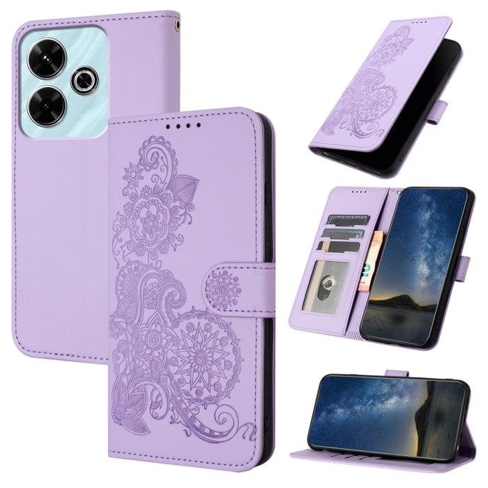 Funda de cuero con tapa para teléfono con relieve de flor de datura, For Redmi Note 14 Pro 4G, For Redmi Note 14 4G 163.25mm, For Redmi Note 14 5G, For Redmi Note 14 Pro+ 5G, For Redmi Note 14 Pro 5G, For Redmi 13 4G, For Redmi Turbo 3 / Poco F6       ...