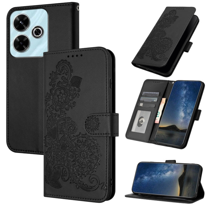 Funda de cuero con tapa para teléfono con relieve de flor de datura, For Redmi Note 14 Pro 4G, For Redmi Note 14 4G 163.25mm, For Redmi Note 14 5G, For Redmi Note 14 Pro+ 5G, For Redmi Note 14 Pro 5G, For Redmi 13 4G, For Redmi Turbo 3 / Poco F6       ...