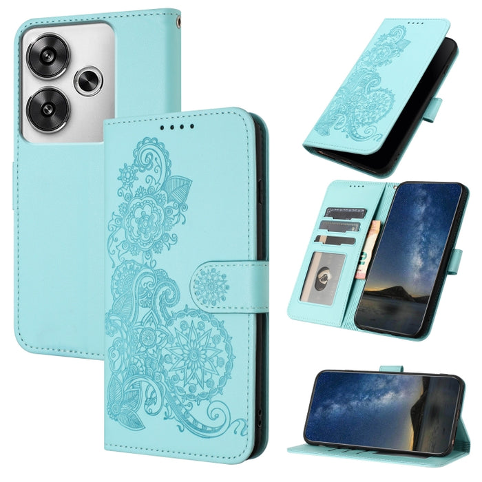 Funda de cuero con tapa para teléfono con relieve de flor de datura, For Redmi Note 14 Pro 4G, For Redmi Note 14 4G 163.25mm, For Redmi Note 14 5G, For Redmi Note 14 Pro+ 5G, For Redmi Note 14 Pro 5G, For Redmi 13 4G, For Redmi Turbo 3 / Poco F6       ...