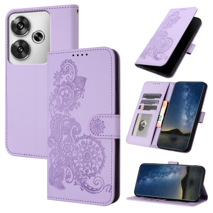 Funda de cuero con tapa para teléfono con relieve de flor de datura, For Redmi Note 14 Pro 4G, For Redmi Note 14 4G 163.25mm, For Redmi Note 14 5G, For Redmi Note 14 Pro+ 5G, For Redmi Note 14 Pro 5G, For Redmi 13 4G, For Redmi Turbo 3 / Poco F6       ...