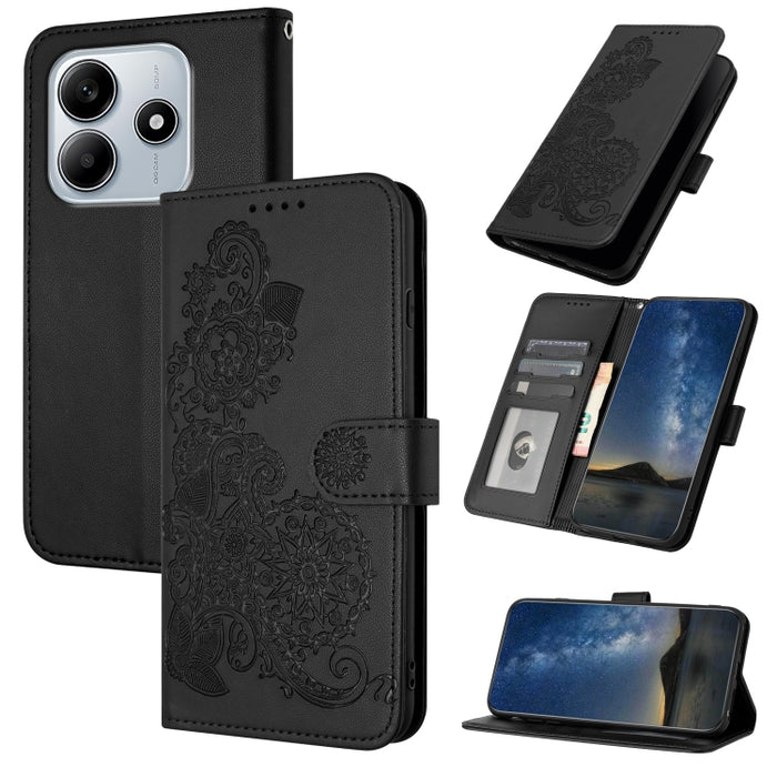 Funda de cuero con tapa para teléfono con relieve de flor de datura, For Redmi Note 14 Pro 4G, For Redmi Note 14 4G 163.25mm, For Redmi Note 14 5G, For Redmi Note 14 Pro+ 5G, For Redmi Note 14 Pro 5G, For Redmi 13 4G, For Redmi Turbo 3 / Poco F6       ...