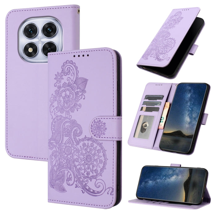 Funda de cuero con tapa para teléfono con relieve de flor de datura, For Redmi Note 14 Pro 4G, For Redmi Note 14 4G 163.25mm, For Redmi Note 14 5G, For Redmi Note 14 Pro+ 5G, For Redmi Note 14 Pro 5G, For Redmi 13 4G, For Redmi Turbo 3 / Poco F6       ...