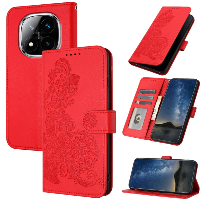 Funda de cuero con tapa para teléfono con relieve de flor de datura, For Redmi Note 14 Pro 4G, For Redmi Note 14 4G 163.25mm, For Redmi Note 14 5G, For Redmi Note 14 Pro+ 5G, For Redmi Note 14 Pro 5G, For Redmi 13 4G, For Redmi Turbo 3 / Poco F6       ...