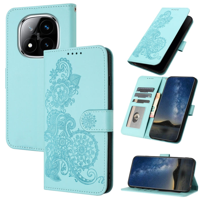 Funda de cuero con tapa para teléfono con relieve de flor de datura, For Redmi Note 14 Pro 4G, For Redmi Note 14 4G 163.25mm, For Redmi Note 14 5G, For Redmi Note 14 Pro+ 5G, For Redmi Note 14 Pro 5G, For Redmi 13 4G, For Redmi Turbo 3 / Poco F6       ...