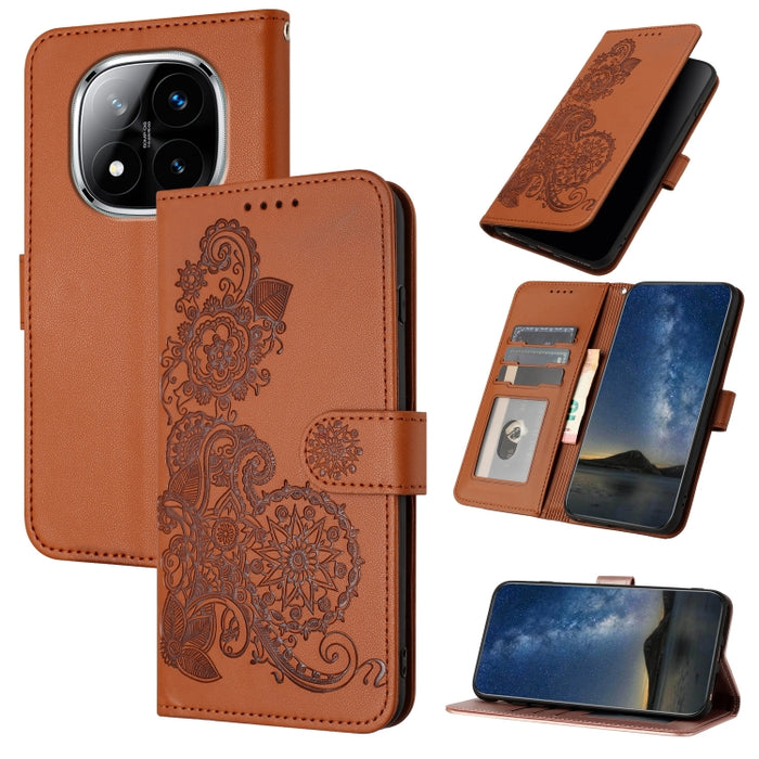 Funda de cuero con tapa para teléfono con relieve de flor de datura, For Redmi Note 14 Pro 4G, For Redmi Note 14 4G 163.25mm, For Redmi Note 14 5G, For Redmi Note 14 Pro+ 5G, For Redmi Note 14 Pro 5G, For Redmi 13 4G, For Redmi Turbo 3 / Poco F6       ...