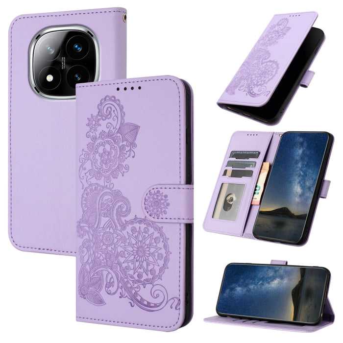 Funda de cuero con tapa para teléfono con relieve de flor de datura, For Redmi Note 14 Pro 4G, For Redmi Note 14 4G 163.25mm, For Redmi Note 14 5G, For Redmi Note 14 Pro+ 5G, For Redmi Note 14 Pro 5G, For Redmi 13 4G, For Redmi Turbo 3 / Poco F6       ...