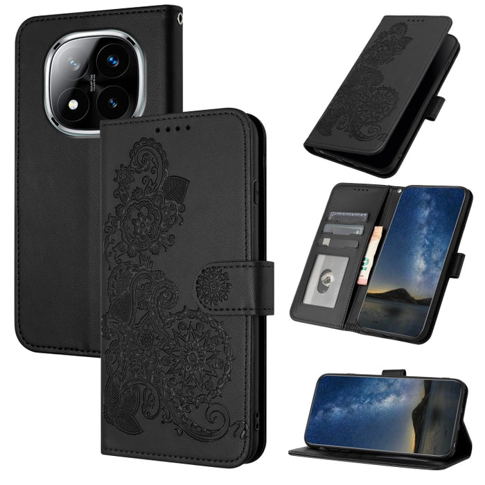 Funda de cuero con tapa para teléfono con relieve de flor de datura, For Redmi Note 14 Pro 4G, For Redmi Note 14 4G 163.25mm, For Redmi Note 14 5G, For Redmi Note 14 Pro+ 5G, For Redmi Note 14 Pro 5G, For Redmi 13 4G, For Redmi Turbo 3 / Poco F6       ...