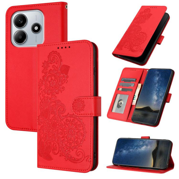Funda de cuero con tapa para teléfono con relieve de flor de datura, For Redmi Note 14 Pro 4G, For Redmi Note 14 4G 163.25mm, For Redmi Note 14 5G, For Redmi Note 14 Pro+ 5G, For Redmi Note 14 Pro 5G, For Redmi 13 4G, For Redmi Turbo 3 / Poco F6       ...