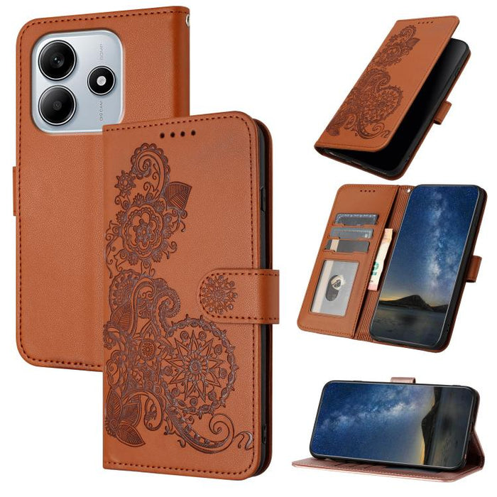 Funda de cuero con tapa para teléfono con relieve de flor de datura, For Redmi Note 14 Pro 4G, For Redmi Note 14 4G 163.25mm, For Redmi Note 14 5G, For Redmi Note 14 Pro+ 5G, For Redmi Note 14 Pro 5G, For Redmi 13 4G, For Redmi Turbo 3 / Poco F6       ...