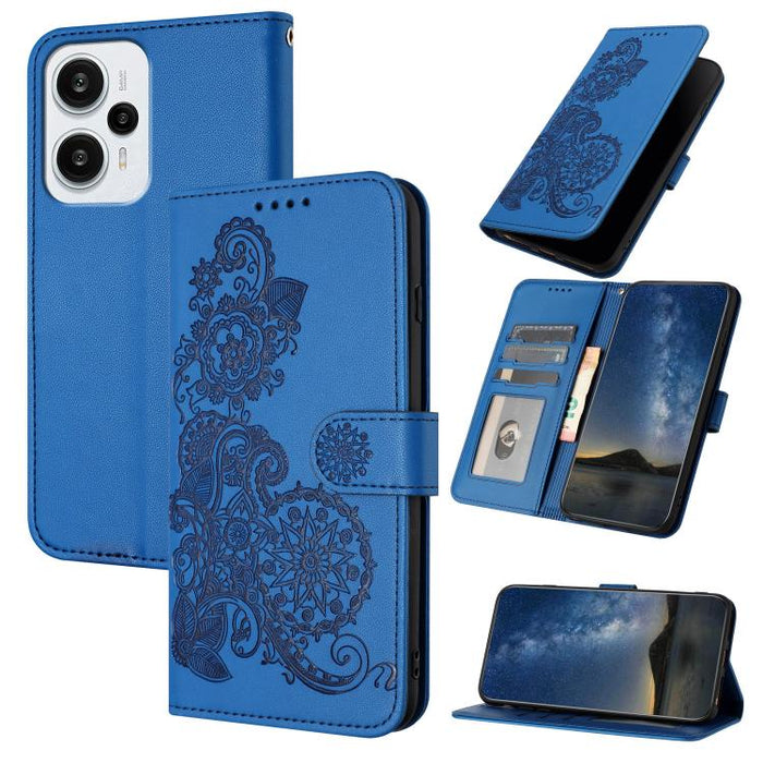 Funda de cuero con tapa para teléfono con relieve de flor de datura, For Redmi Note 14 Pro 4G, For Redmi Note 14 4G 163.25mm, For Redmi Note 14 5G, For Redmi Note 14 Pro+ 5G, For Redmi Note 14 Pro 5G, For Redmi 13 4G, For Redmi Turbo 3 / Poco F6       ...
