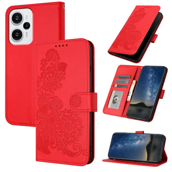 Funda de cuero con tapa para teléfono con relieve de flor de datura, For Redmi Note 14 Pro 4G, For Redmi Note 14 4G 163.25mm, For Redmi Note 14 5G, For Redmi Note 14 Pro+ 5G, For Redmi Note 14 Pro 5G, For Redmi 13 4G, For Redmi Turbo 3 / Poco F6       ...