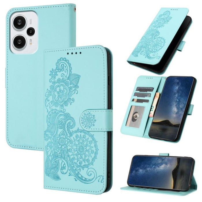 Funda de cuero con tapa para teléfono con relieve de flor de datura, For Redmi Note 14 Pro 4G, For Redmi Note 14 4G 163.25mm, For Redmi Note 14 5G, For Redmi Note 14 Pro+ 5G, For Redmi Note 14 Pro 5G, For Redmi 13 4G, For Redmi Turbo 3 / Poco F6       ...