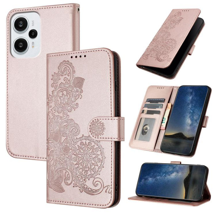Funda de cuero con tapa para teléfono con relieve de flor de datura, For Redmi Note 14 Pro 4G, For Redmi Note 14 4G 163.25mm, For Redmi Note 14 5G, For Redmi Note 14 Pro+ 5G, For Redmi Note 14 Pro 5G, For Redmi 13 4G, For Redmi Turbo 3 / Poco F6       ...
