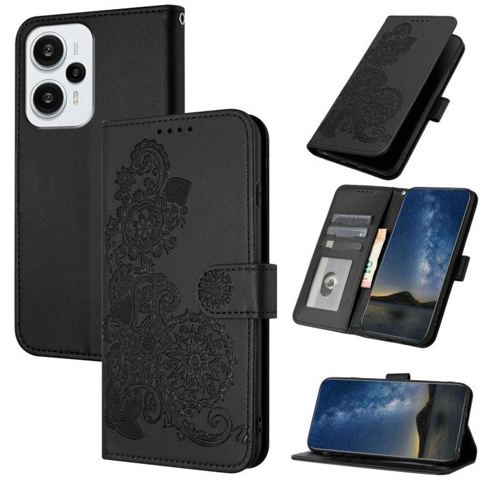 Funda de cuero con tapa para teléfono con relieve de flor de datura, For Redmi Note 14 Pro 4G, For Redmi Note 14 4G 163.25mm, For Redmi Note 14 5G, For Redmi Note 14 Pro+ 5G, For Redmi Note 14 Pro 5G, For Redmi 13 4G, For Redmi Turbo 3 / Poco F6       ...