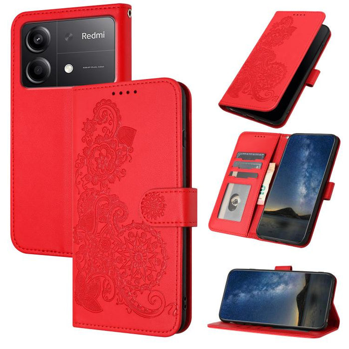Funda de cuero con tapa para teléfono con relieve de flor de datura, For Redmi Note 14 Pro 4G, For Redmi Note 14 4G 163.25mm, For Redmi Note 14 5G, For Redmi Note 14 Pro+ 5G, For Redmi Note 14 Pro 5G, For Redmi 13 4G, For Redmi Turbo 3 / Poco F6       ...