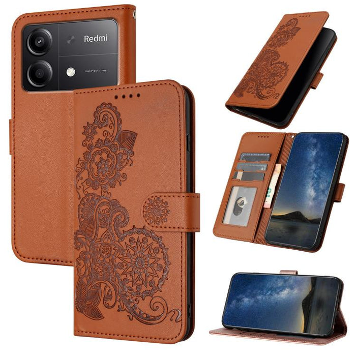 Funda de cuero con tapa para teléfono con relieve de flor de datura, For Redmi Note 14 Pro 4G, For Redmi Note 14 4G 163.25mm, For Redmi Note 14 5G, For Redmi Note 14 Pro+ 5G, For Redmi Note 14 Pro 5G, For Redmi 13 4G, For Redmi Turbo 3 / Poco F6       ...