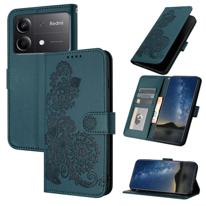 Funda de cuero con tapa para teléfono con relieve de flor de datura, For Redmi Note 14 Pro 4G, For Redmi Note 14 4G 163.25mm, For Redmi Note 14 5G, For Redmi Note 14 Pro+ 5G, For Redmi Note 14 Pro 5G, For Redmi 13 4G, For Redmi Turbo 3 / Poco F6       ...