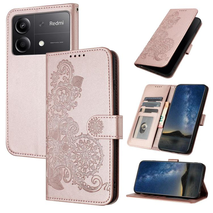 Funda de cuero con tapa para teléfono con relieve de flor de datura, For Redmi Note 14 Pro 4G, For Redmi Note 14 4G 163.25mm, For Redmi Note 14 5G, For Redmi Note 14 Pro+ 5G, For Redmi Note 14 Pro 5G, For Redmi 13 4G, For Redmi Turbo 3 / Poco F6       ...