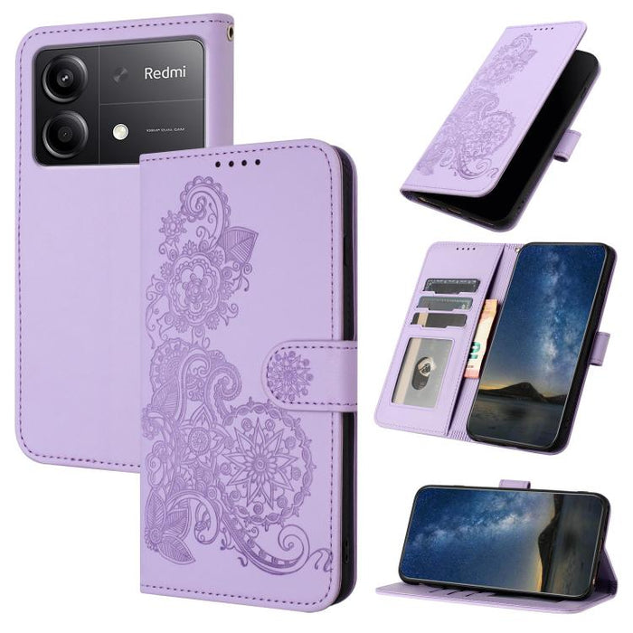 Funda de cuero con tapa para teléfono con relieve de flor de datura, For Redmi Note 14 Pro 4G, For Redmi Note 14 4G 163.25mm, For Redmi Note 14 5G, For Redmi Note 14 Pro+ 5G, For Redmi Note 14 Pro 5G, For Redmi 13 4G, For Redmi Turbo 3 / Poco F6       ...