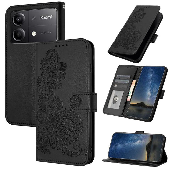 Funda de cuero con tapa para teléfono con relieve de flor de datura, For Redmi Note 14 Pro 4G, For Redmi Note 14 4G 163.25mm, For Redmi Note 14 5G, For Redmi Note 14 Pro+ 5G, For Redmi Note 14 Pro 5G, For Redmi 13 4G, For Redmi Turbo 3 / Poco F6       ...