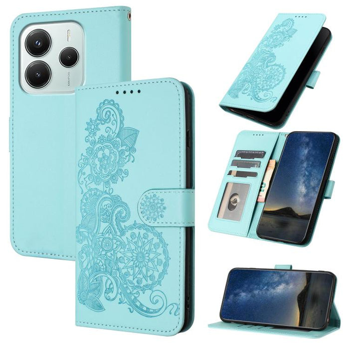 Funda de cuero con tapa para teléfono con relieve de flor de datura, For Redmi A7 Pro 171mm / Poco C85x 5G, For Redmi Turbo 5 Max / Poco X8 Pro Max, For Redmi Turbo 5 5G / Poco X8 Pro 5G, For Redmi Note 15 4G / 5G 164mm / Poco M8 5G                    ...