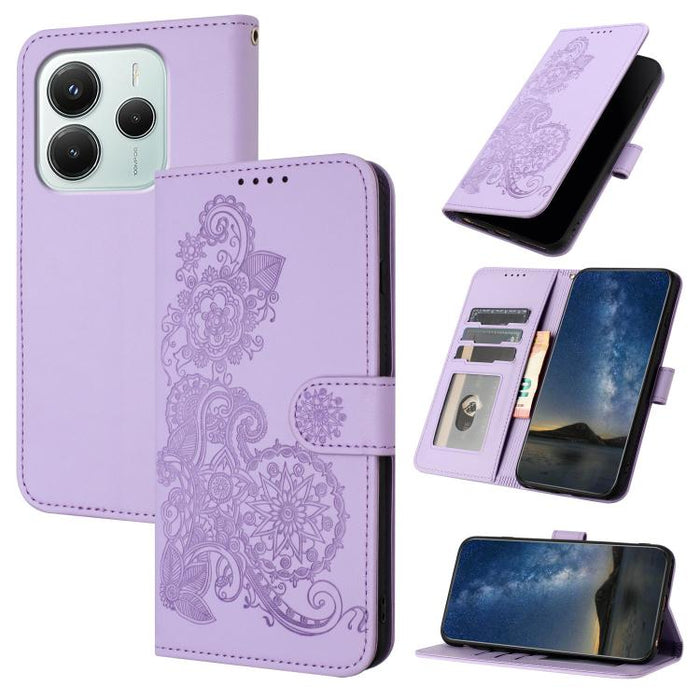 Funda de cuero con tapa para teléfono con relieve de flor de datura, For Redmi A7 Pro 171mm / Poco C85x 5G, For Redmi Turbo 5 Max / Poco X8 Pro Max, For Redmi Turbo 5 5G / Poco X8 Pro 5G, For Redmi Note 15 4G / 5G 164mm / Poco M8 5G                    ...