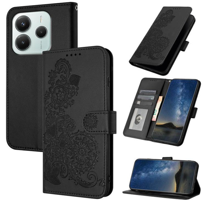 Funda de cuero con tapa para teléfono con relieve de flor de datura, For Redmi A7 Pro 171mm / Poco C85x 5G, For Redmi Turbo 5 Max / Poco X8 Pro Max, For Redmi Turbo 5 5G / Poco X8 Pro 5G, For Redmi Note 15 4G / 5G 164mm / Poco M8 5G                    ...