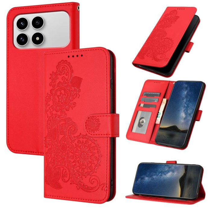 Funda de cuero con tapa para teléfono con relieve de flor de datura, For Redmi A7 Pro 171mm / Poco C85x 5G, For Redmi Turbo 5 Max / Poco X8 Pro Max, For Redmi Turbo 5 5G / Poco X8 Pro 5G, For Redmi Note 15 4G / 5G 164mm / Poco M8 5G                    ...