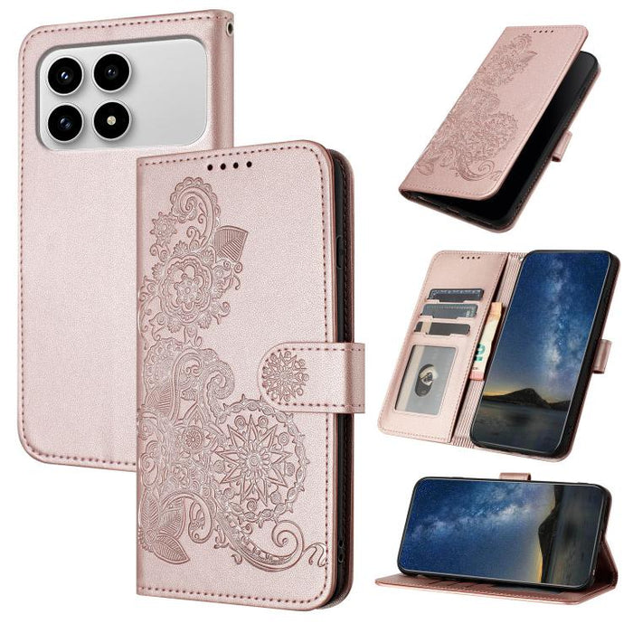 Funda de cuero con tapa para teléfono con relieve de flor de datura, For Redmi A7 Pro 171mm / Poco C85x 5G, For Redmi Turbo 5 Max / Poco X8 Pro Max, For Redmi Turbo 5 5G / Poco X8 Pro 5G, For Redmi Note 15 4G / 5G 164mm / Poco M8 5G                    ...