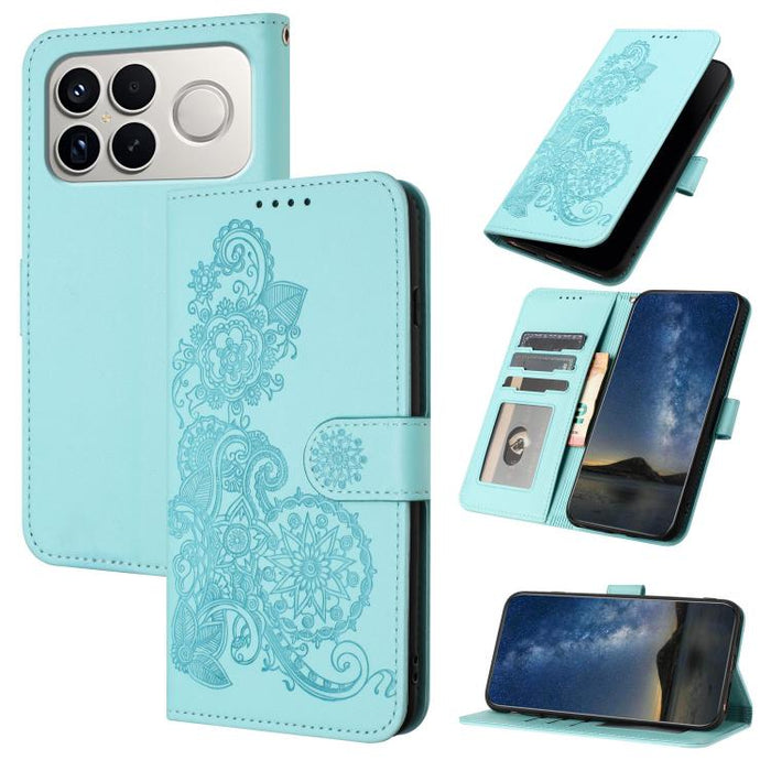 Funda de cuero con tapa para teléfono con relieve de flor de datura, For Redmi A7 Pro 171mm / Poco C85x 5G, For Redmi Turbo 5 Max / Poco X8 Pro Max, For Redmi Turbo 5 5G / Poco X8 Pro 5G, For Redmi Note 15 4G / 5G 164mm / Poco M8 5G                    ...