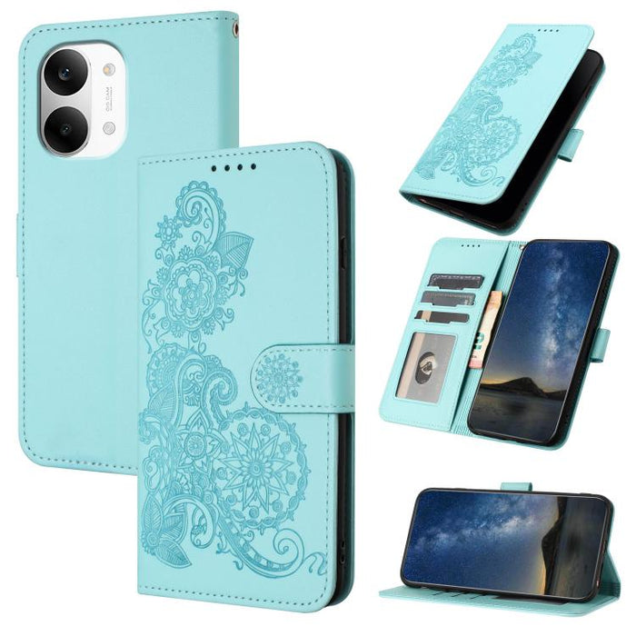 Funda de cuero con tapa para teléfono con relieve de flor de datura, For Redmi A7 Pro 171mm / Poco C85x 5G, For Redmi Turbo 5 Max / Poco X8 Pro Max, For Redmi Turbo 5 5G / Poco X8 Pro 5G, For Redmi Note 15 4G / 5G 164mm / Poco M8 5G                    ...