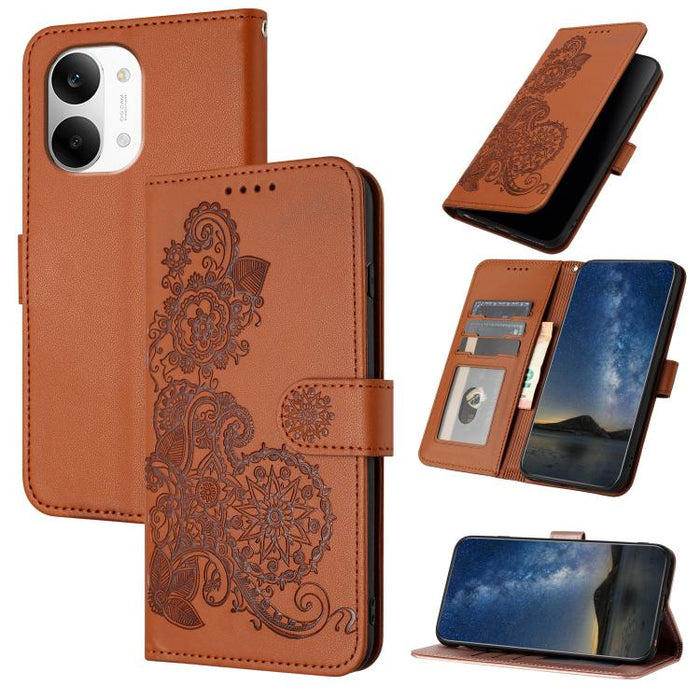 Funda de cuero con tapa para teléfono con relieve de flor de datura, For Redmi A7 Pro 171mm / Poco C85x 5G, For Redmi Turbo 5 Max / Poco X8 Pro Max, For Redmi Turbo 5 5G / Poco X8 Pro 5G, For Redmi Note 15 4G / 5G 164mm / Poco M8 5G                    ...
