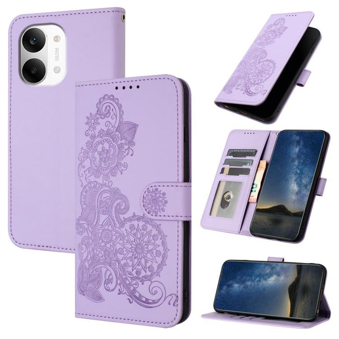 Funda de cuero con tapa para teléfono con relieve de flor de datura, For Redmi A7 Pro 171mm / Poco C85x 5G, For Redmi Turbo 5 Max / Poco X8 Pro Max, For Redmi Turbo 5 5G / Poco X8 Pro 5G, For Redmi Note 15 4G / 5G 164mm / Poco M8 5G                    ...