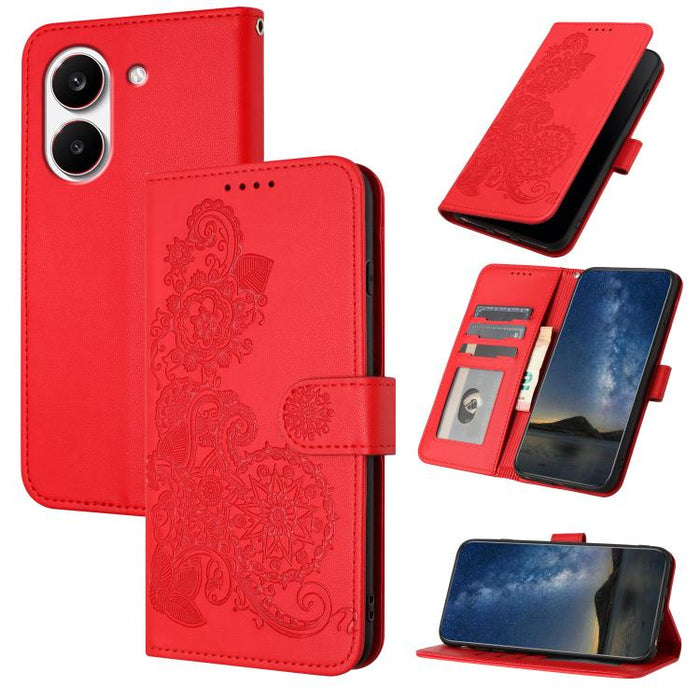 Funda de cuero con tapa para teléfono con relieve de flor de datura, For Redmi A7 Pro 171mm / Poco C85x 5G, For Redmi Turbo 5 Max / Poco X8 Pro Max, For Redmi Turbo 5 5G / Poco X8 Pro 5G, For Redmi Note 15 4G / 5G 164mm / Poco M8 5G                    ...