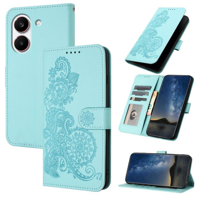 Funda de cuero con tapa para teléfono con relieve de flor de datura, For Redmi A7 Pro 171mm / Poco C85x 5G, For Redmi Turbo 5 Max / Poco X8 Pro Max, For Redmi Turbo 5 5G / Poco X8 Pro 5G, For Redmi Note 15 4G / 5G 164mm / Poco M8 5G                    ...