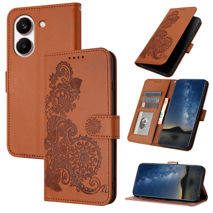 Funda de cuero con tapa para teléfono con relieve de flor de datura, For Redmi A7 Pro 171mm / Poco C85x 5G, For Redmi Turbo 5 Max / Poco X8 Pro Max, For Redmi Turbo 5 5G / Poco X8 Pro 5G, For Redmi Note 15 4G / 5G 164mm / Poco M8 5G                    ...