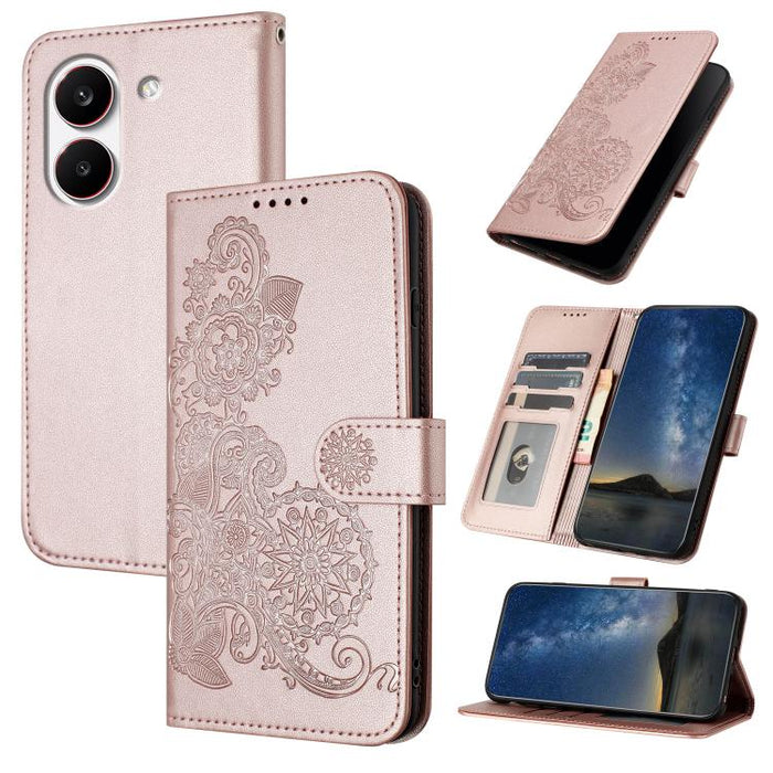 Funda de cuero con tapa para teléfono con relieve de flor de datura, For Redmi A7 Pro 171mm / Poco C85x 5G, For Redmi Turbo 5 Max / Poco X8 Pro Max, For Redmi Turbo 5 5G / Poco X8 Pro 5G, For Redmi Note 15 4G / 5G 164mm / Poco M8 5G                    ...