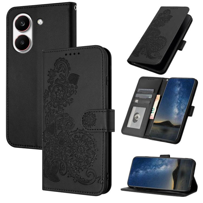 Funda de cuero con tapa para teléfono con relieve de flor de datura, For Redmi A7 Pro 171mm / Poco C85x 5G, For Redmi Turbo 5 Max / Poco X8 Pro Max, For Redmi Turbo 5 5G / Poco X8 Pro 5G, For Redmi Note 15 4G / 5G 164mm / Poco M8 5G                    ...