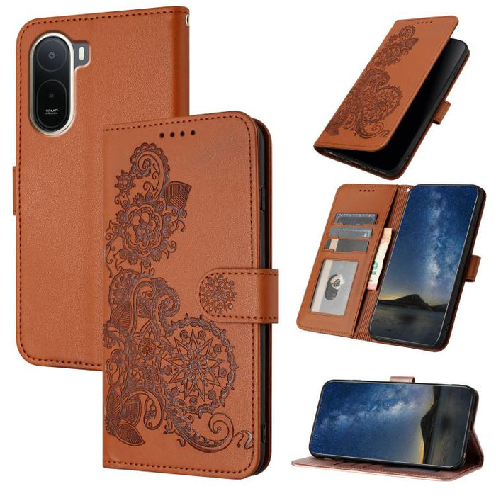 Funda de cuero con tapa para teléfono con relieve de flor de datura, For Redmi A7 Pro 171mm / Poco C85x 5G, For Redmi Turbo 5 Max / Poco X8 Pro Max, For Redmi Turbo 5 5G / Poco X8 Pro 5G, For Redmi Note 15 4G / 5G 164mm / Poco M8 5G                    ...