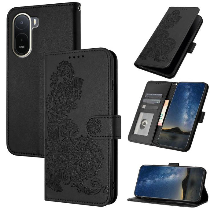 Funda de cuero con tapa para teléfono con relieve de flor de datura, For Redmi A7 Pro 171mm / Poco C85x 5G, For Redmi Turbo 5 Max / Poco X8 Pro Max, For Redmi Turbo 5 5G / Poco X8 Pro 5G, For Redmi Note 15 4G / 5G 164mm / Poco M8 5G                    ...