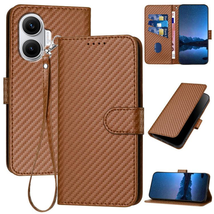 YX0070 Funda de teléfono de cuero con hebilla de fibra de carbono y cordón, For Redmi A7 Pro 4G / 5G 171mm / Poco C85x 5G, For Redmi Turbo 5 Max / Poco X8 Pro Max, For Redmi Turbo 5 5G / Poco X8 Pro 5G, For Redmi Note 15 4G / 5G 164mm / Poco M8 5G     ...