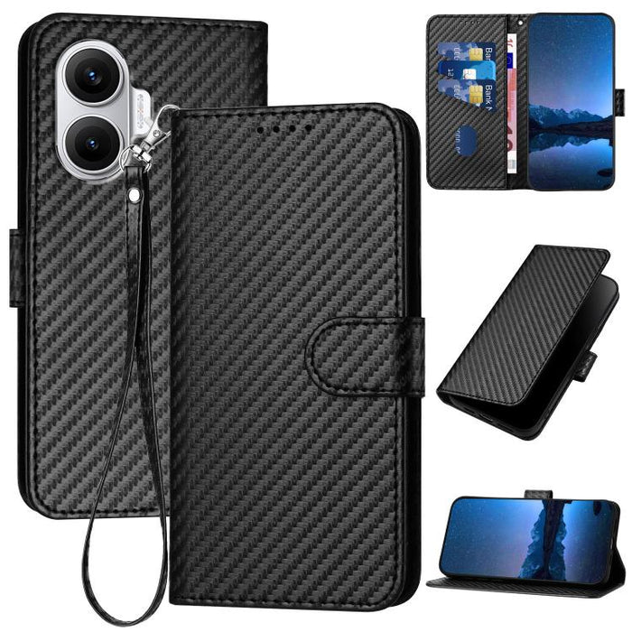 YX0070 Funda de teléfono de cuero con hebilla de fibra de carbono y cordón, For Redmi A7 Pro 4G / 5G 171mm / Poco C85x 5G, For Redmi Turbo 5 Max / Poco X8 Pro Max, For Redmi Turbo 5 5G / Poco X8 Pro 5G, For Redmi Note 15 4G / 5G 164mm / Poco M8 5G     ...