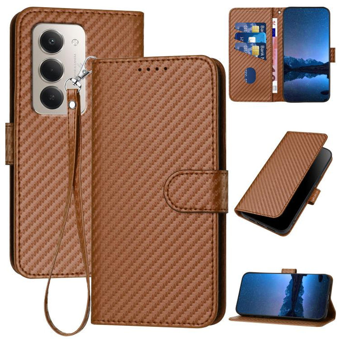 YX0070 Funda de teléfono de cuero con hebilla de fibra de carbono y cordón, For Redmi A7 Pro 4G / 5G 171mm / Poco C85x 5G, For Redmi Turbo 5 Max / Poco X8 Pro Max, For Redmi Turbo 5 5G / Poco X8 Pro 5G, For Redmi Note 15 4G / 5G 164mm / Poco M8 5G     ...