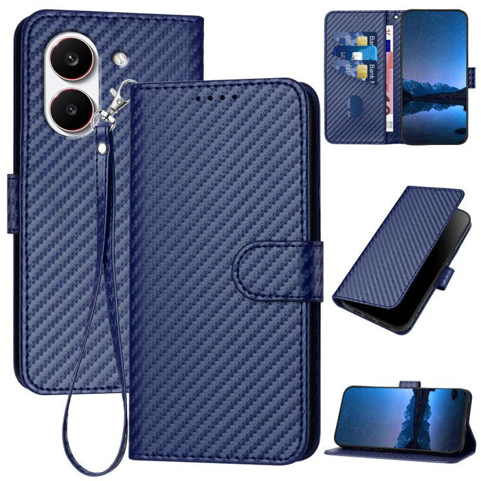 YX0070 Funda de teléfono de cuero con hebilla de fibra de carbono y cordón, For Redmi A7 Pro 4G / 5G 171mm / Poco C85x 5G, For Redmi Turbo 5 Max / Poco X8 Pro Max, For Redmi Turbo 5 5G / Poco X8 Pro 5G, For Redmi Note 15 4G / 5G 164mm / Poco M8 5G     ...