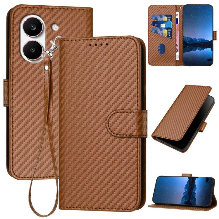 YX0070 Funda de teléfono de cuero con hebilla de fibra de carbono y cordón, For Redmi A7 Pro 4G / 5G 171mm / Poco C85x 5G, For Redmi Turbo 5 Max / Poco X8 Pro Max, For Redmi Turbo 5 5G / Poco X8 Pro 5G, For Redmi Note 15 4G / 5G 164mm / Poco M8 5G     ...
